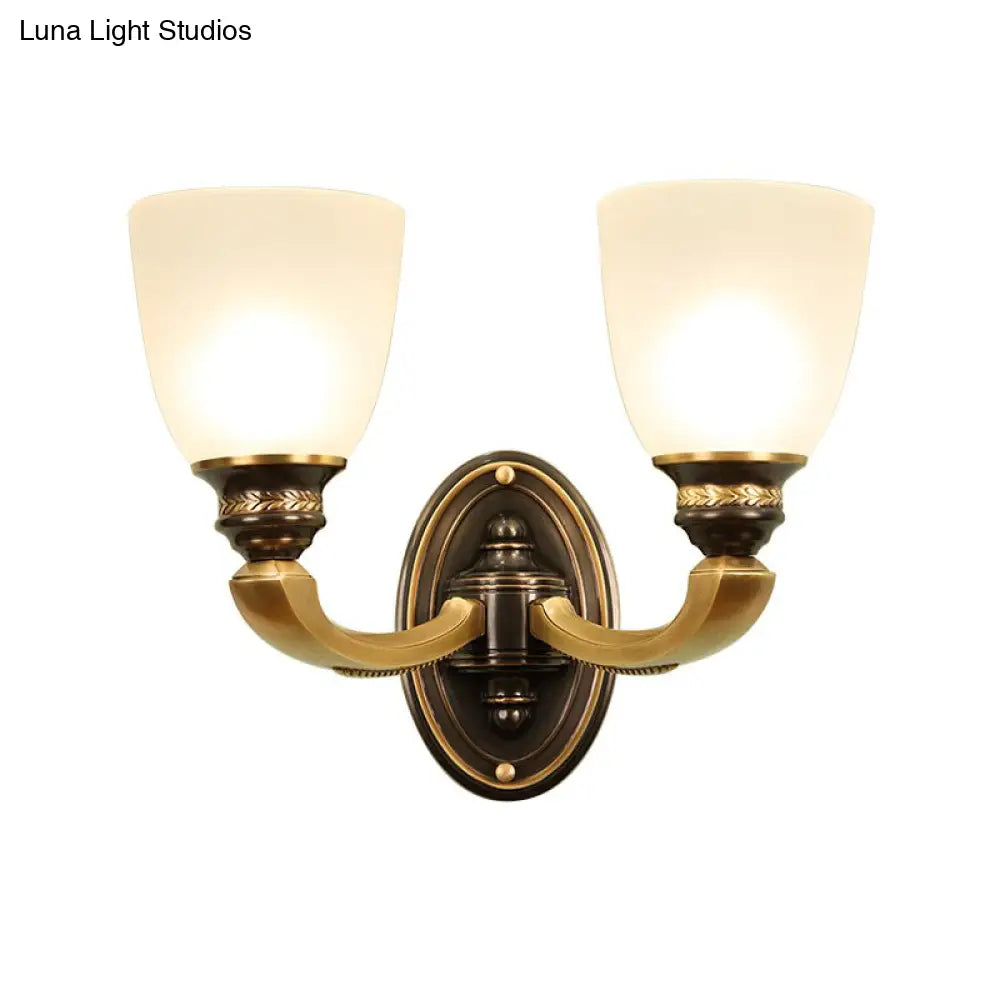 Handblown Glass Wall Light In Brass With Traditional Bell Shade