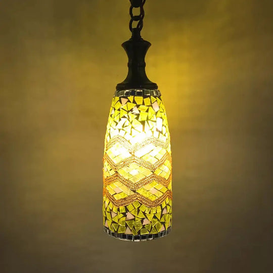 Handcrafted Art Glass Multi-Colored Ceiling Light Pendant Fixture Yellow