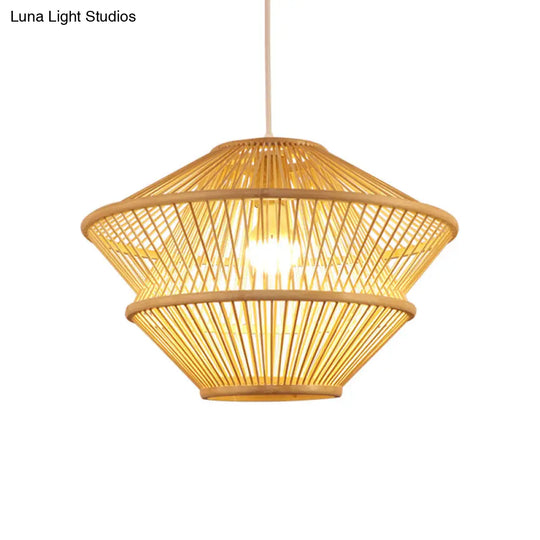 Handcrafted Asian Bamboo Pendant Light Fixture - Elegant 1-Light Beige Hanging Lamp For Dining Table