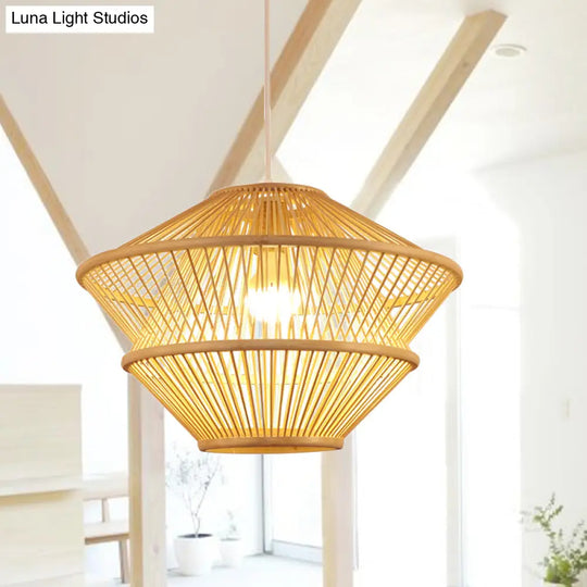 Handcrafted Asian Bamboo Pendant Light Fixture - Elegant 1-Light Beige Hanging Lamp For Dining Table