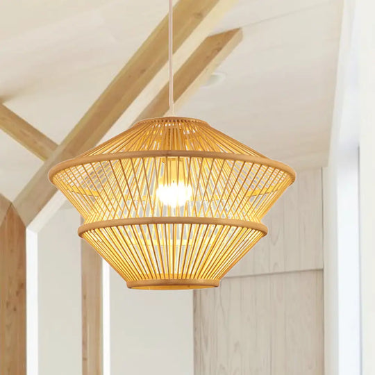 Handcrafted Asian Bamboo Pendant Light Fixture - Elegant 1-Light Beige Hanging Lamp For Dining Table