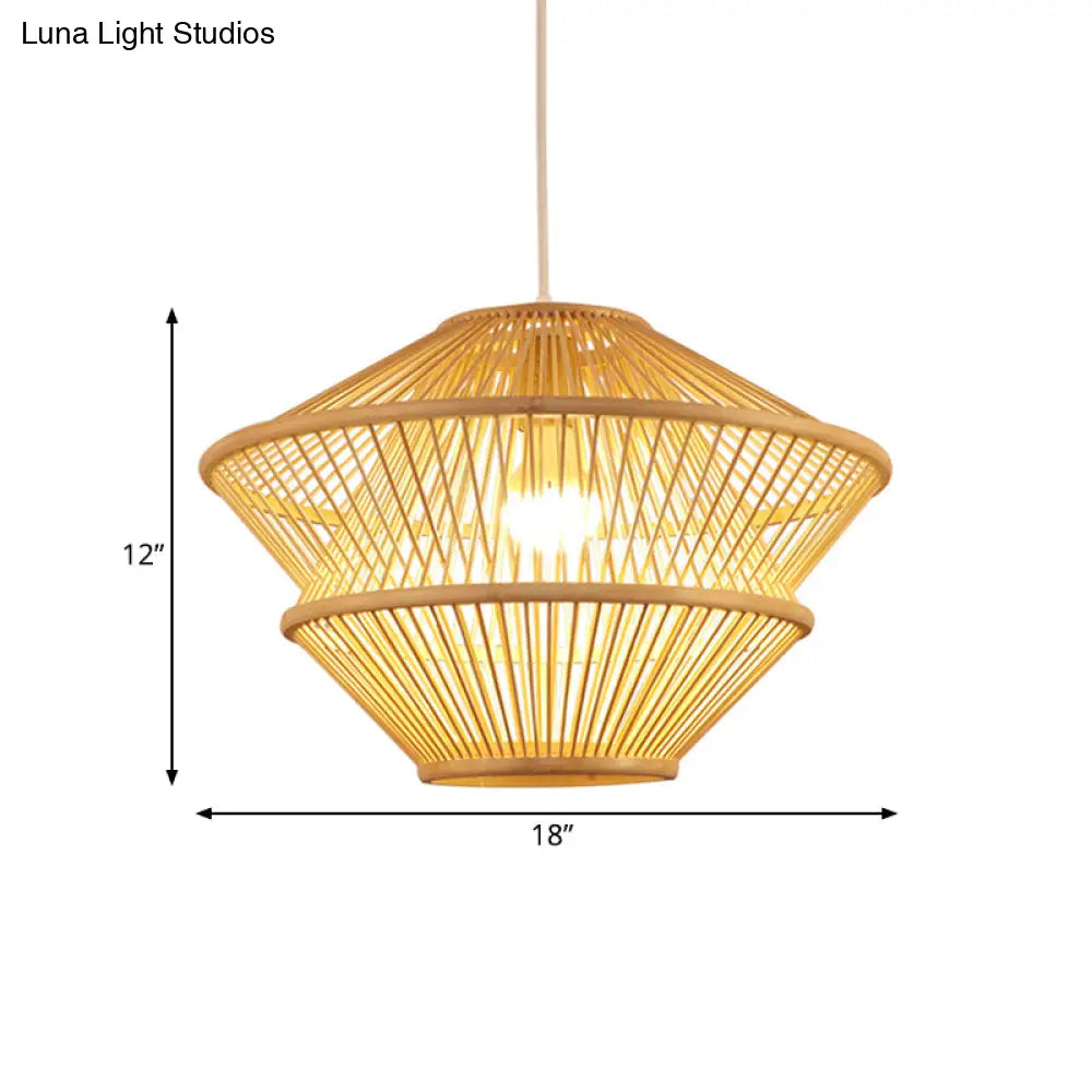 Handcrafted Asian Bamboo Pendant Light Fixture - Elegant 1-Light Beige Hanging Lamp For Dining Table