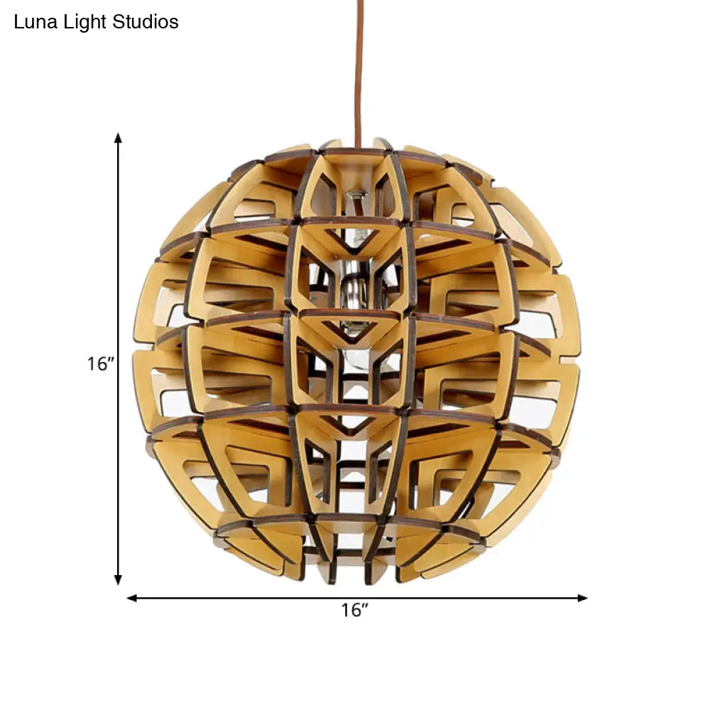 Handcrafted Asian Beehive Ball Pendant Ceiling Lamp - Wooden Crafted Brown Lighting Fixture