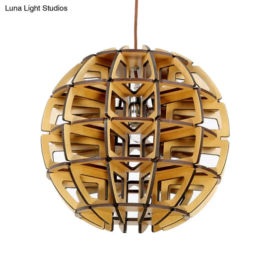 Handcrafted Asian Beehive Ball Pendant Ceiling Lamp - Wooden Crafted Brown Lighting Fixture