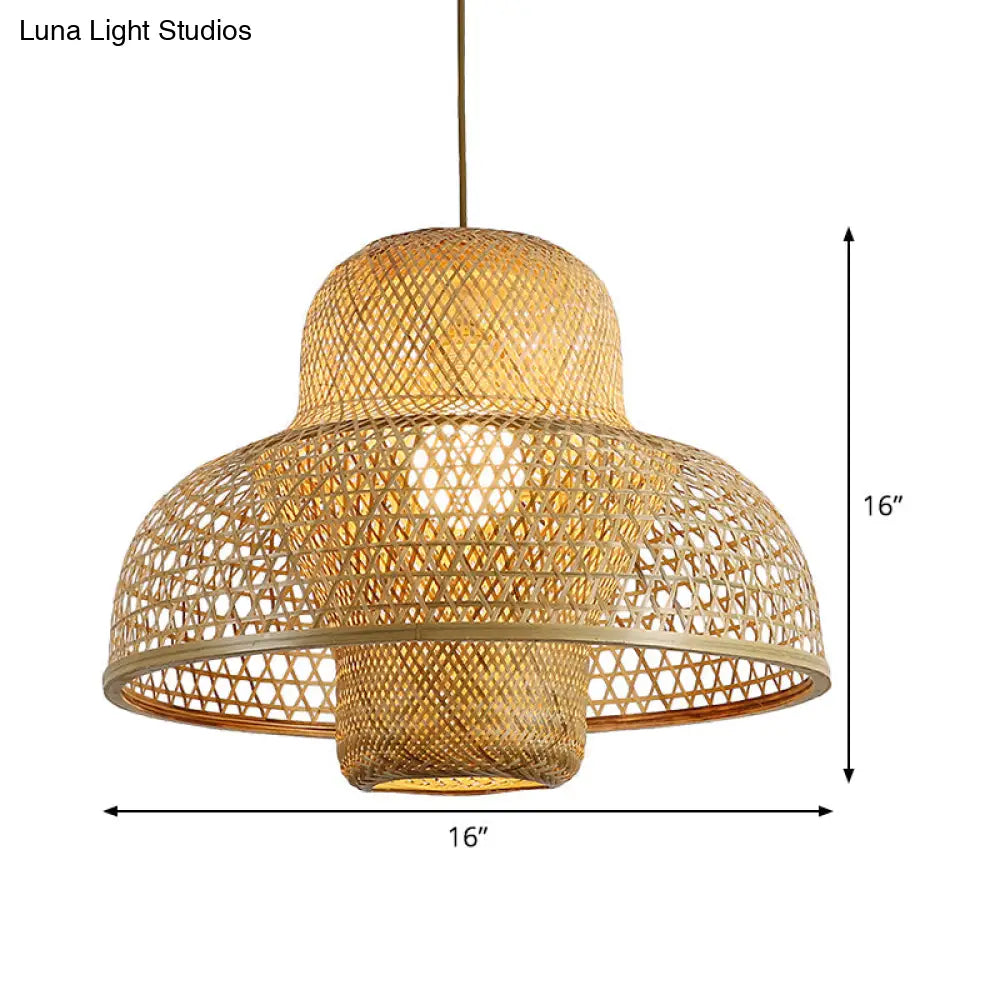 Handcrafted Asian Pendant Light: Flaxen Bamboo Shade 1 Head Hanging Fixture