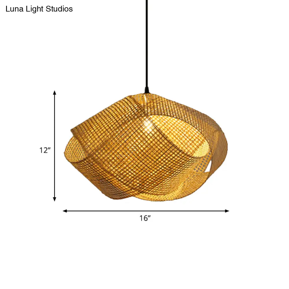 Handcrafted Asian Rattan Pendant Light With Twist Design - 16/19.5 Diameter 1-Light Ceiling Fixture