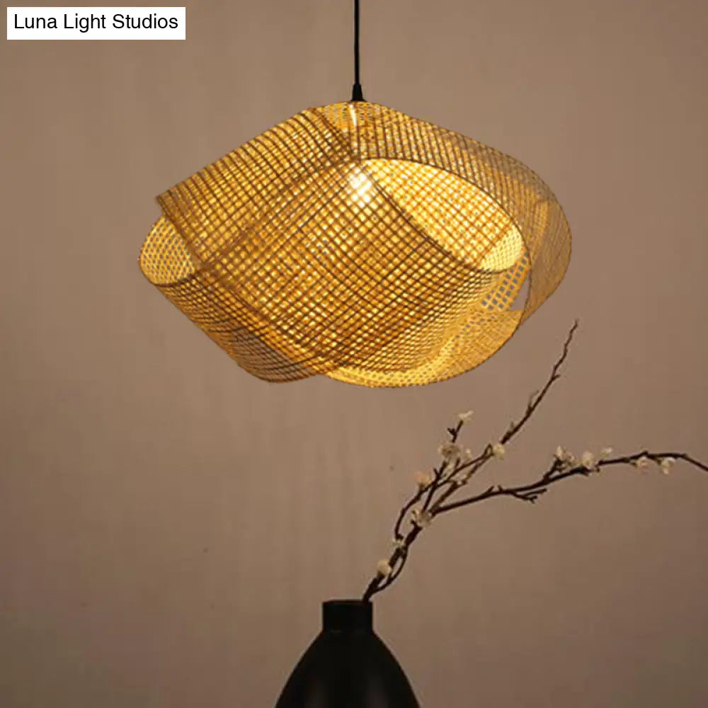 Handcrafted Asian Rattan Pendant Light With Twist Design - 16/19.5 Diameter 1-Light Ceiling Fixture