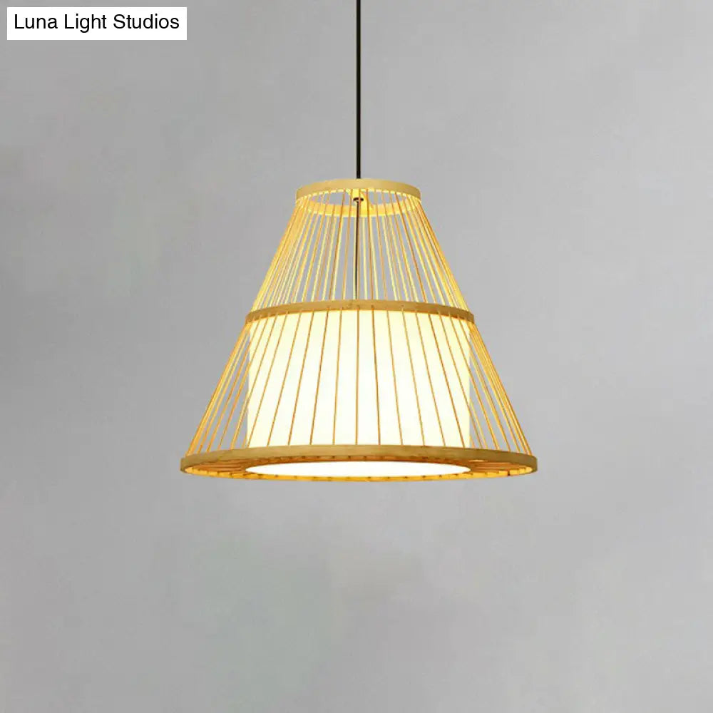 Handcrafted Bamboo Cage Pendant Light For Dining Room - Asian Inspired Design