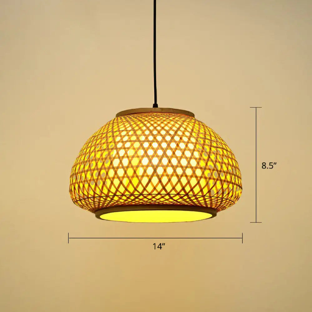 Handcrafted Bamboo Cage Pendant Light For Dining Room - Asian Inspired Design Wood / Small Dome