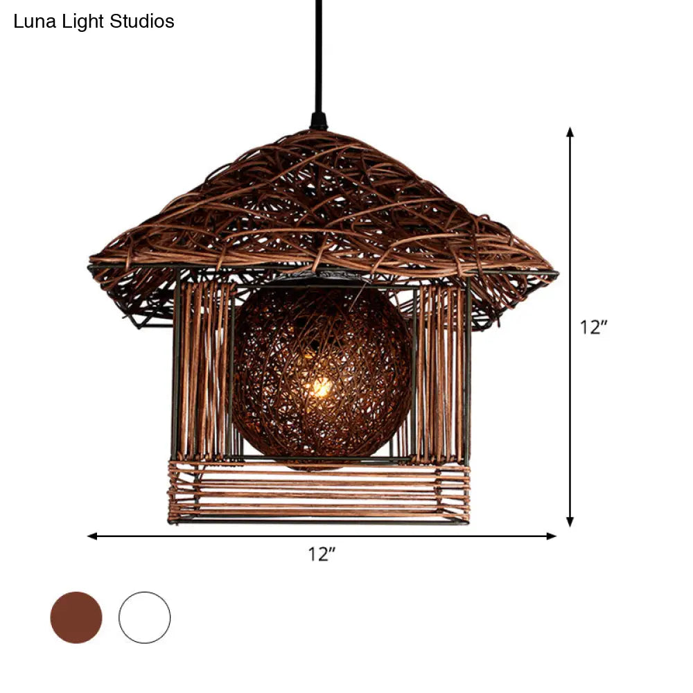 Handcrafted Bamboo Ceiling Lamp - 12/16 Wide Beige/Coffee Pendant Lighting Fixture