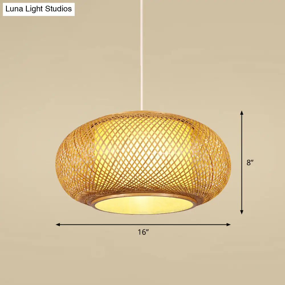 Handcrafted Bamboo Ceiling Light - Asian Style Hanging Lamp For Restaurants 1 Bulb Wood Fixture / C