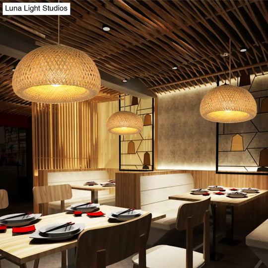 Handcrafted Bamboo Ceiling Light - Asian Style Wood Hanging Lamp For Restaurants 1 Bulb