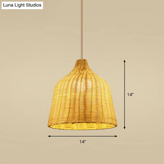 Handcrafted Bamboo Ceiling Light - Asian Style Hanging Lamp For Restaurants 1 Bulb Wood Fixture / E