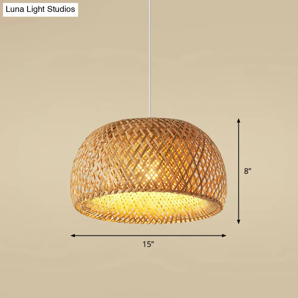 Handcrafted Bamboo Ceiling Light - Asian Style Hanging Lamp For Restaurants 1 Bulb Wood Fixture / B