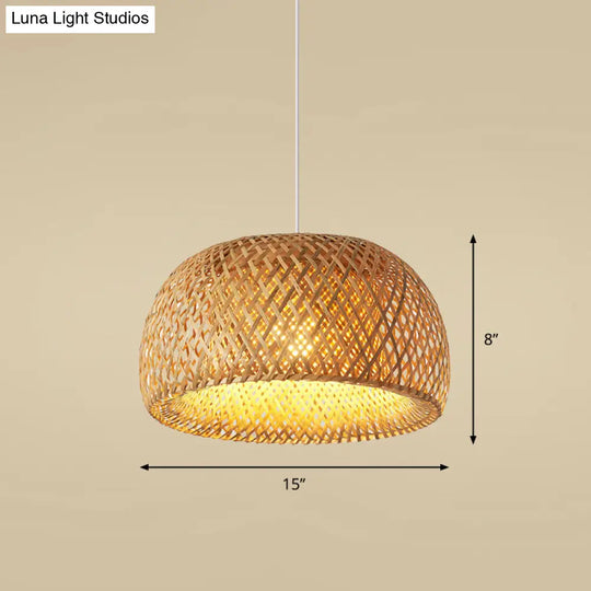 Handcrafted Bamboo Ceiling Light - Asian Style Hanging Lamp For Restaurants 1 Bulb Wood Fixture / B