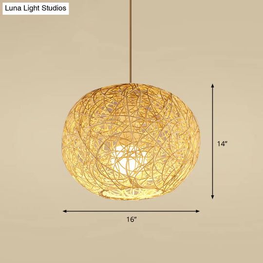 Handcrafted Bamboo Ceiling Light - Asian Style Hanging Lamp For Restaurants 1 Bulb Wood Fixture / G