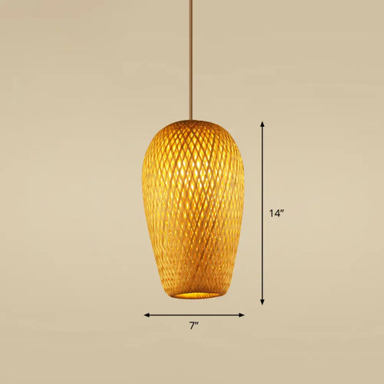 Handcrafted Bamboo Ceiling Light - Asian Style Wood Hanging Lamp For Restaurants 1 Bulb / F