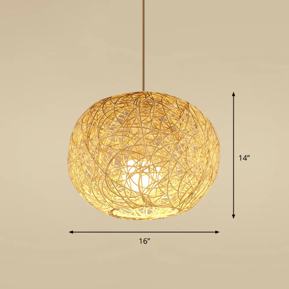 Handcrafted Bamboo Ceiling Light - Asian Style Wood Hanging Lamp For Restaurants 1 Bulb / G