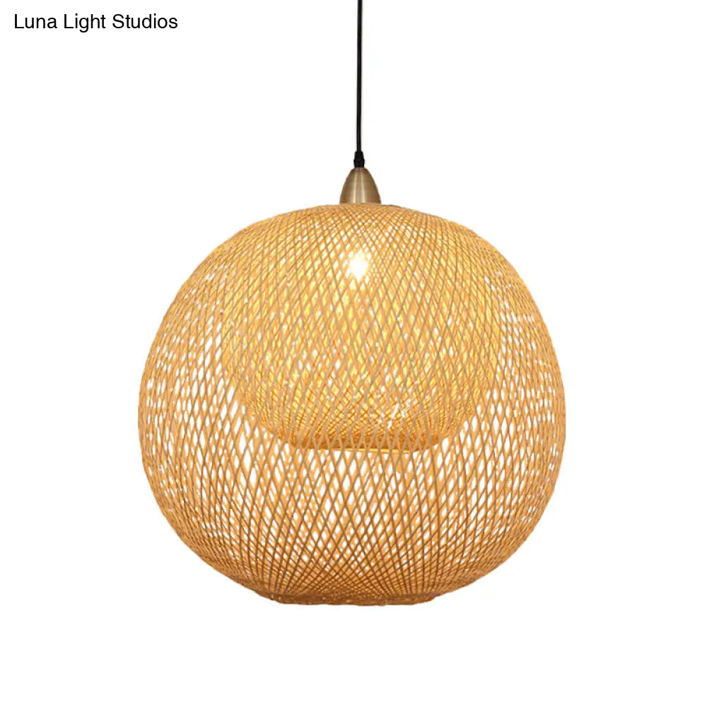 Handcrafted Bamboo Ceiling Light - Chinese Inspired 1-Bulb Beige Fixture