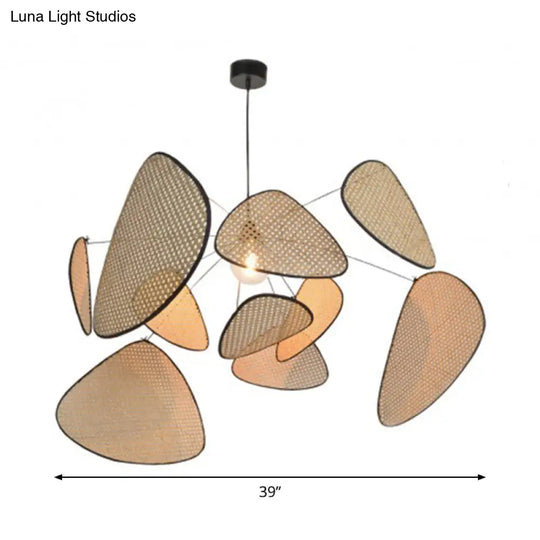 Stylish Asian Bamboo Leaf Pendant Lighting - Hand-Worked 1 Bulb Beige Ceiling Suspension Lamp