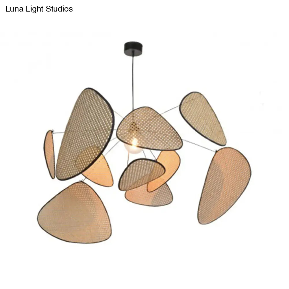 Stylish Asian Bamboo Leaf Pendant Lighting - Hand-Worked 1 Bulb Beige Ceiling Suspension Lamp