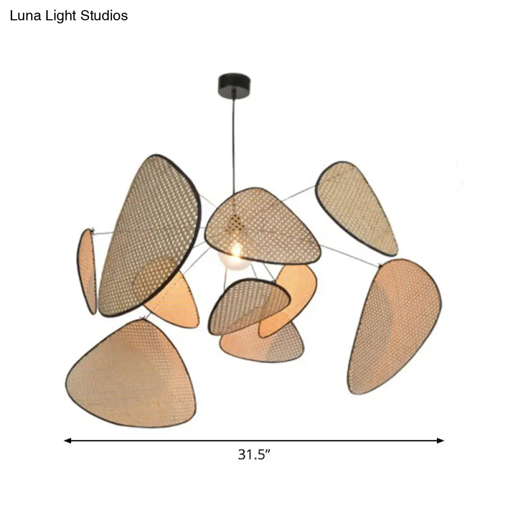 Stylish Asian Bamboo Leaf Pendant Lighting - Hand-Worked 1 Bulb Beige Ceiling Suspension Lamp