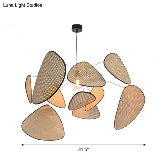 Stylish Asian Bamboo Leaf Pendant Lighting - Hand-Worked 1 Bulb Beige Ceiling Suspension Lamp