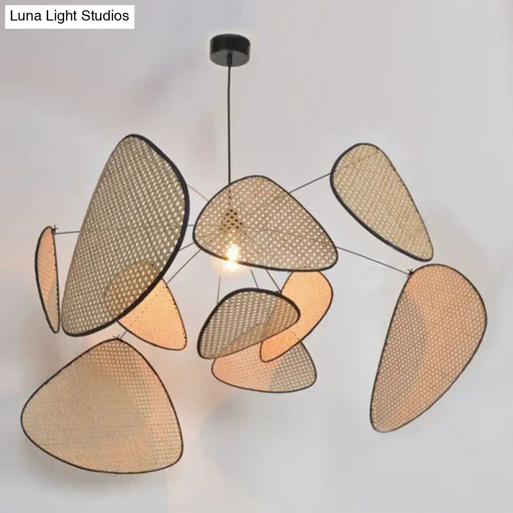 Stylish Asian Bamboo Leaf Pendant Lighting - Hand-Worked 1 Bulb Beige Ceiling Suspension Lamp