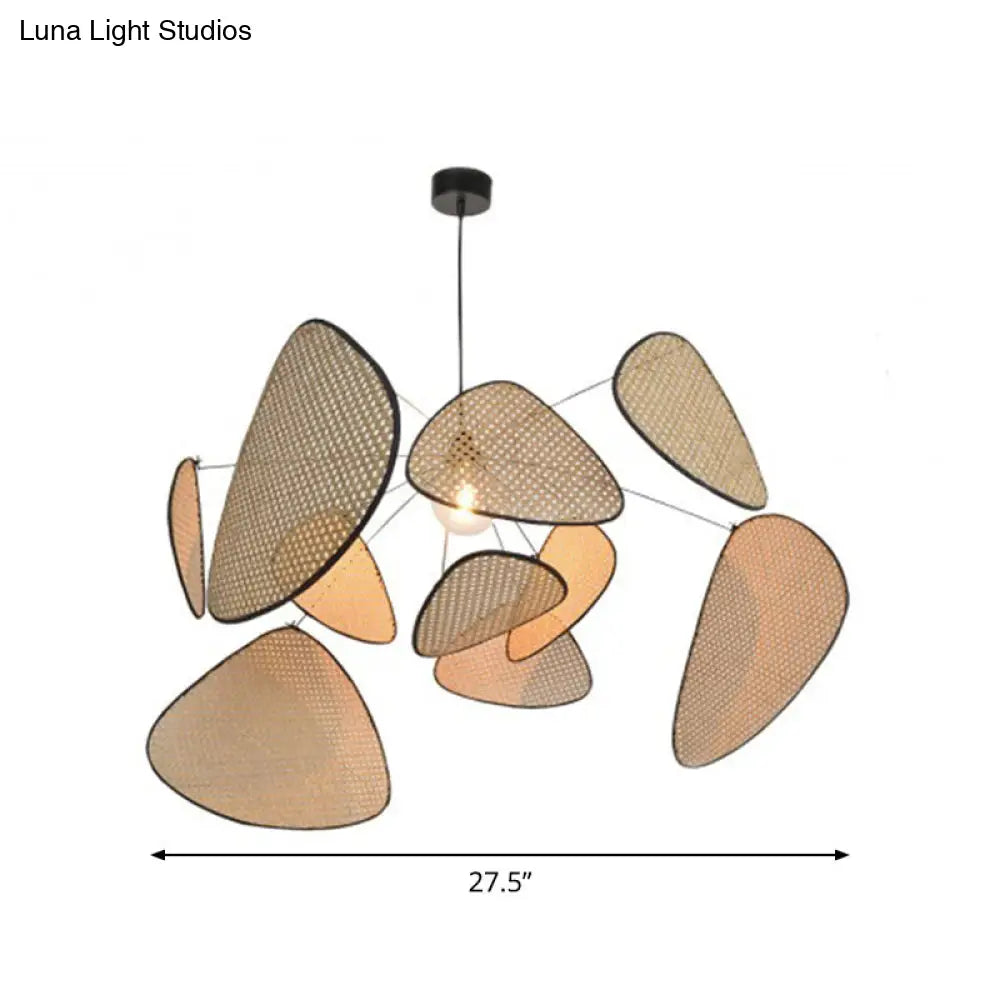 Stylish Asian Bamboo Leaf Pendant Lighting - Hand-Worked 1 Bulb Beige Ceiling Suspension Lamp