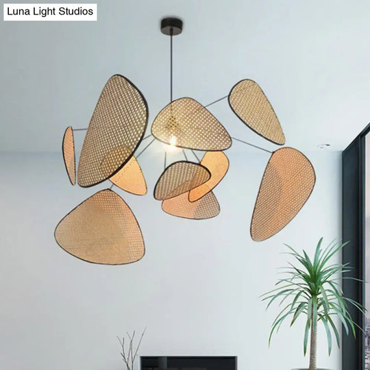 Stylish Asian Bamboo Leaf Pendant Lighting - Hand-Worked 1 Bulb Beige Ceiling Suspension Lamp