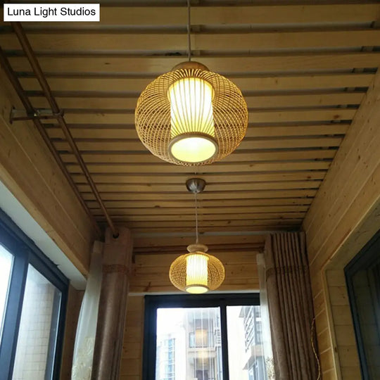 Handcrafted Bamboo Pendant Ceiling Light - Chinese Style Single For Restaurant Ambience