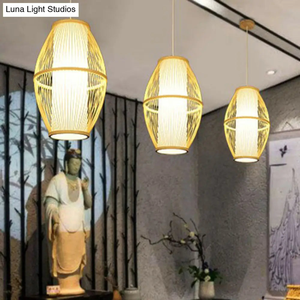 Handcrafted Bamboo Pendant Ceiling Light - Chinese Style Single For Restaurant Ambience