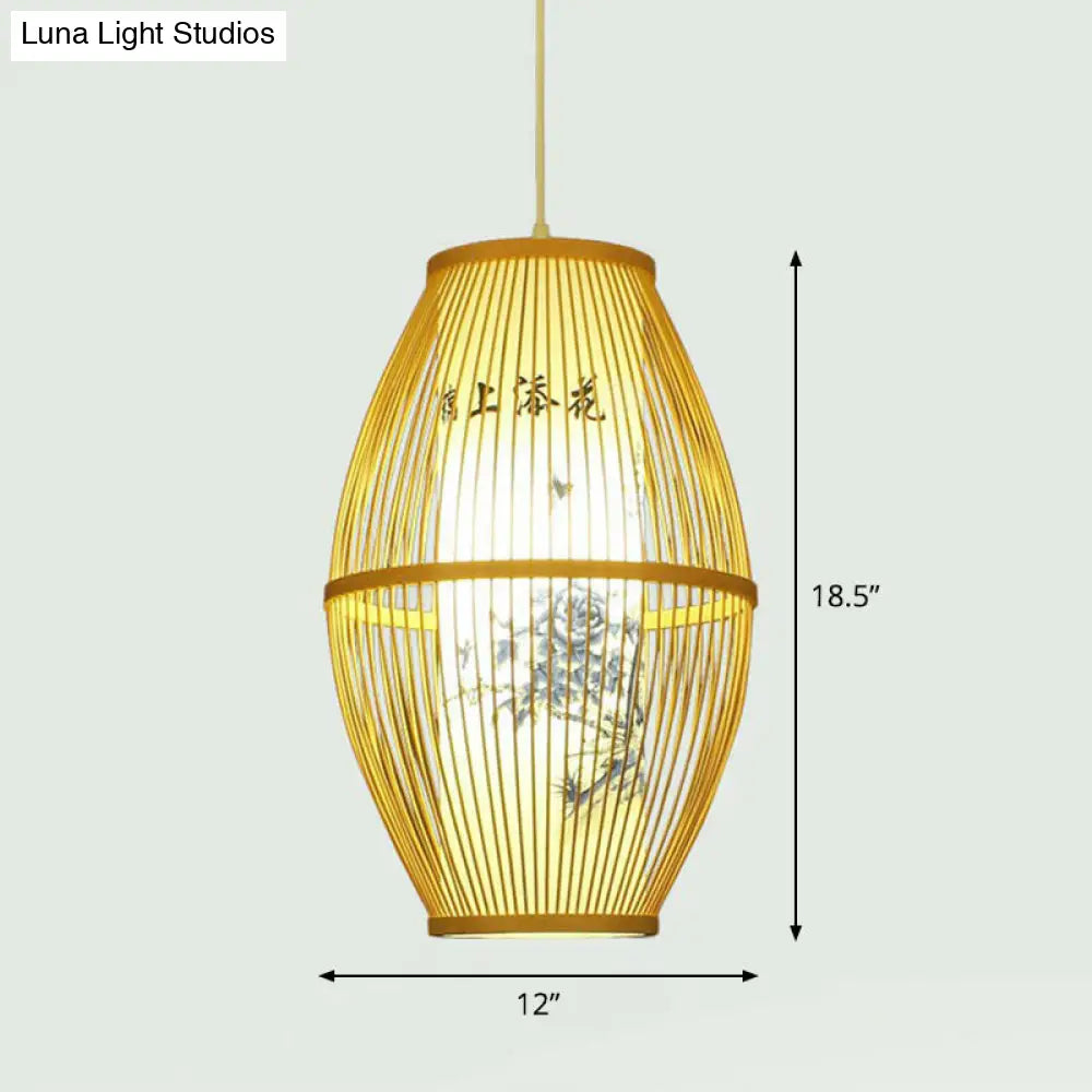 Handcrafted Bamboo Pendant Ceiling Light - Chinese Style Single For Restaurant Ambience