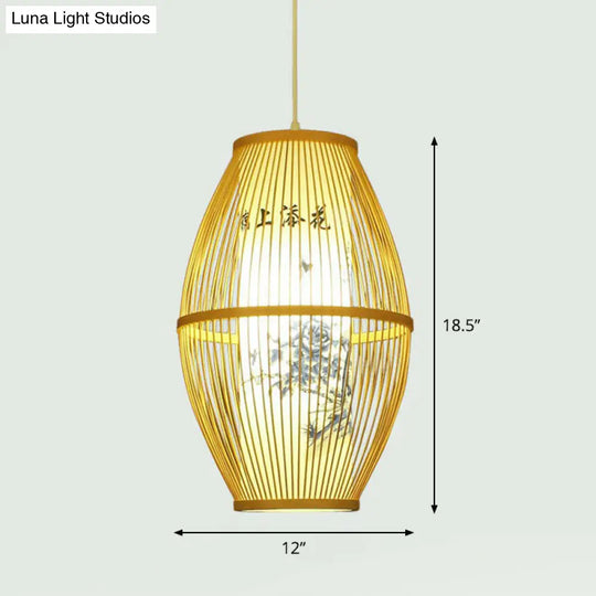 Handcrafted Bamboo Pendant Ceiling Light - Chinese Style Single For Restaurant Ambience