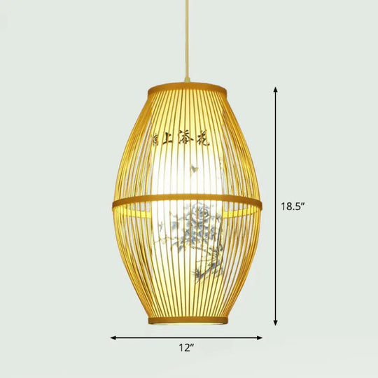 Handcrafted Bamboo Pendant Ceiling Light - Chinese Style Single For Restaurant Ambience Wood / J