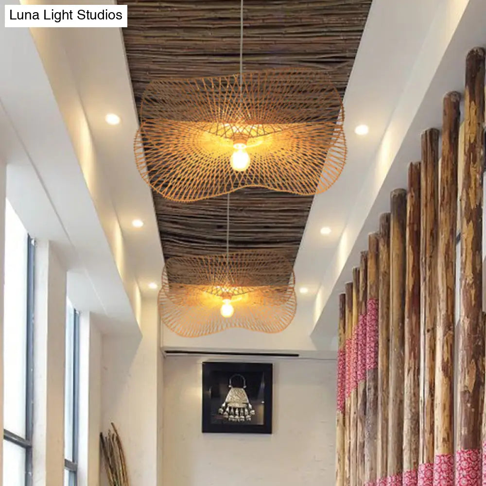 Handcrafted Bamboo Pendant Light: Chinese Design Beige 1-Bulb Suspension Fixture