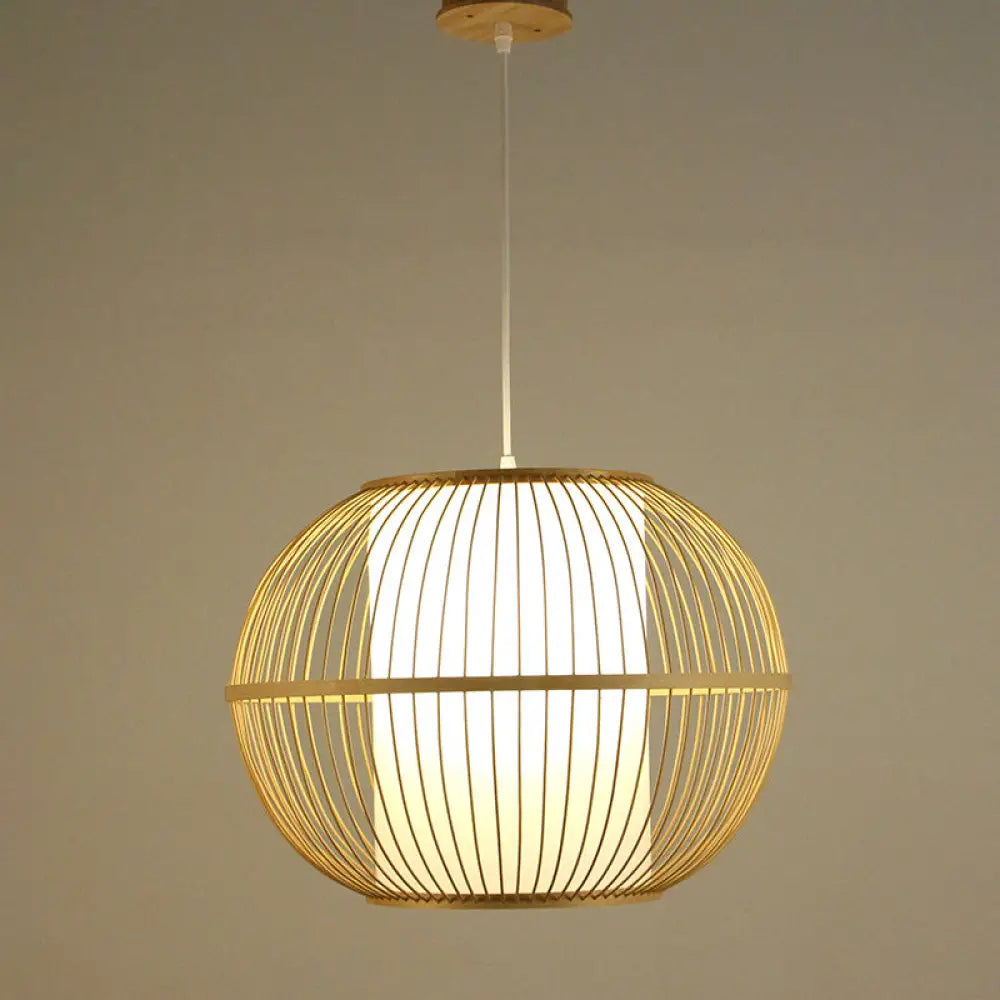 Handcrafted Bamboo Suspension Pendant Light For Tea Rooms - Minimalist Wood Design / A