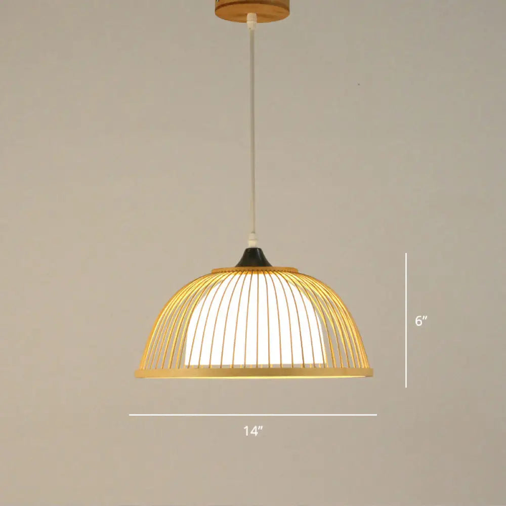 Handcrafted Bamboo Suspension Pendant Light For Tea Rooms - Minimalist Wood Design / B