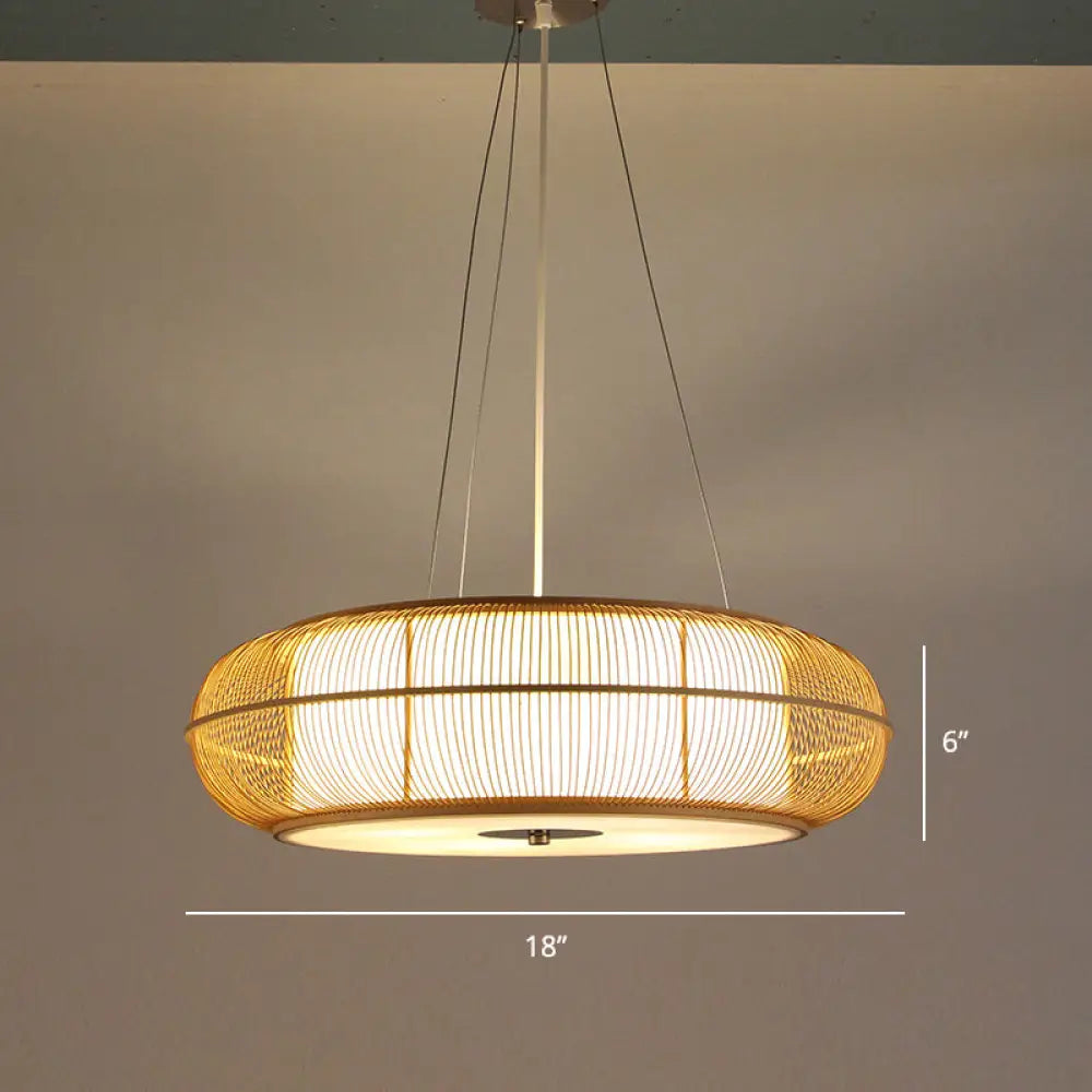 Handcrafted Bamboo Suspension Pendant Light For Tea Rooms - Minimalist Wood Design / E