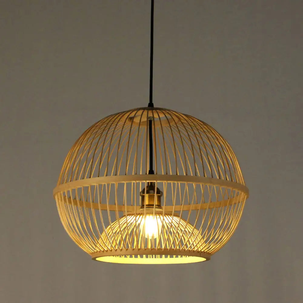 Handcrafted Bamboo Suspension Pendant Light For Tea Rooms - Minimalist Wood Design / H