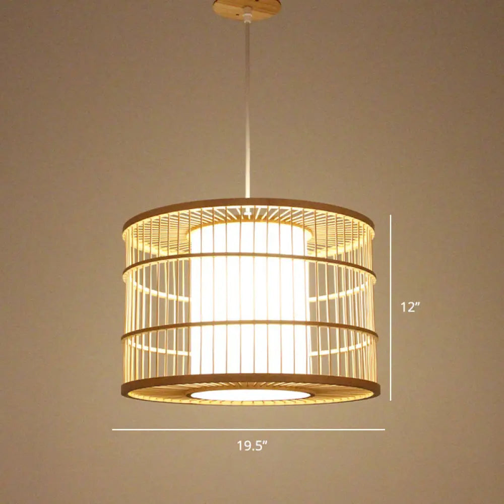 Handcrafted Bamboo Suspension Pendant Light For Tea Rooms - Minimalist Wood Design / M