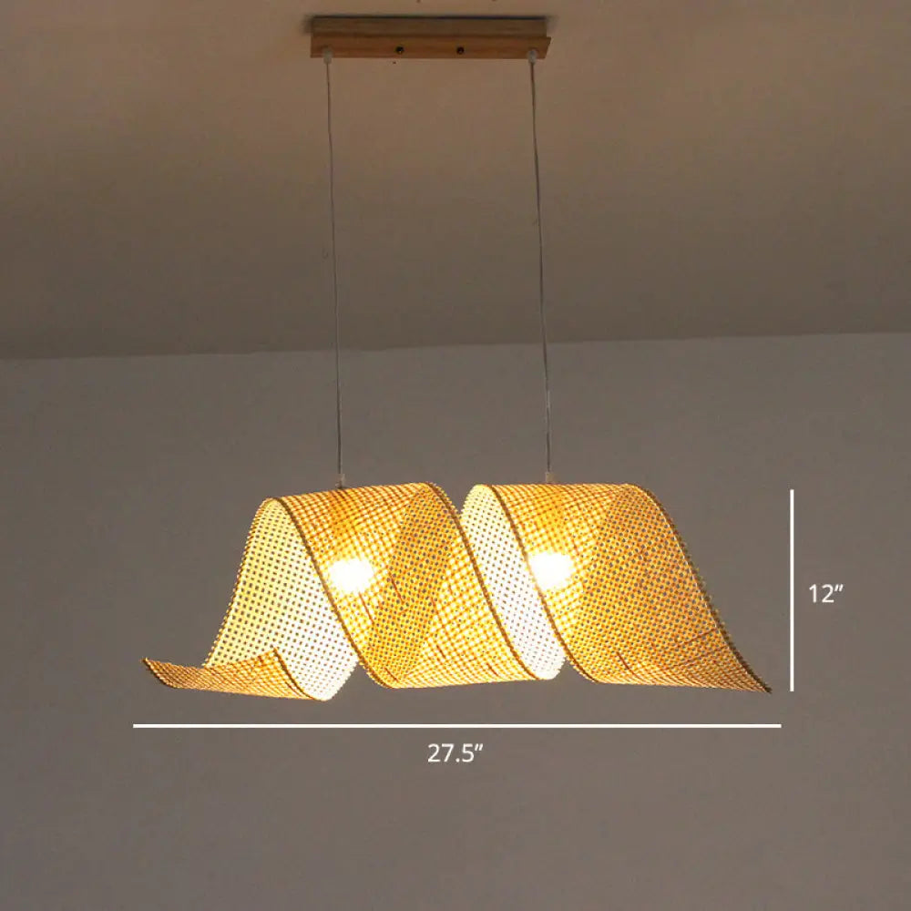 Handcrafted Bamboo Suspension Pendant Light For Tea Rooms - Minimalist Wood Design / N