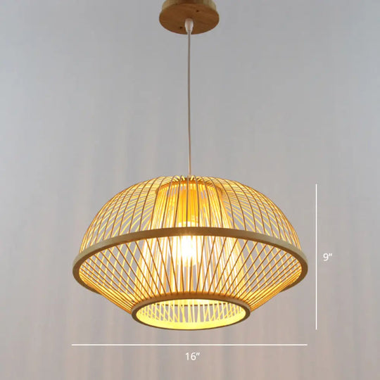 Handcrafted Bamboo Suspension Pendant Light For Tea Rooms - Minimalist Wood Design / P