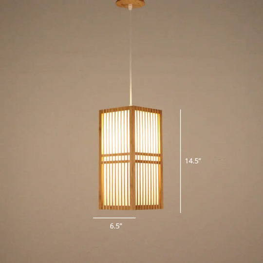 Handcrafted Bamboo Suspension Pendant Light For Tea Rooms - Minimalist Wood Design / S