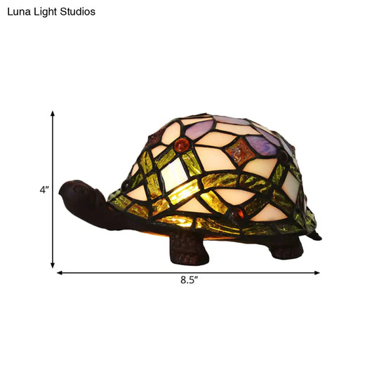 Handcrafted Baroque Turtle Shaped Night Lamp - Stained Glass Table Lighting In White