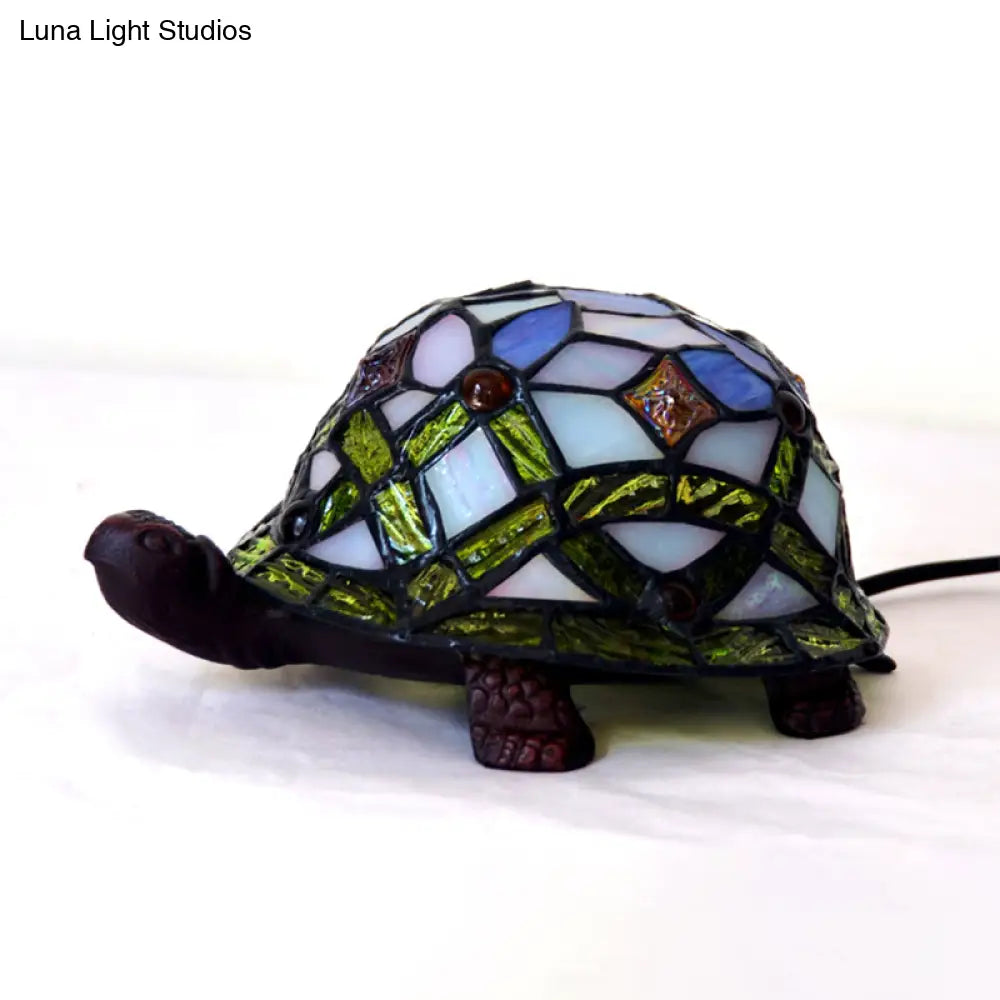 Handcrafted Baroque Turtle Shaped Night Lamp - Stained Glass Table Lighting In White