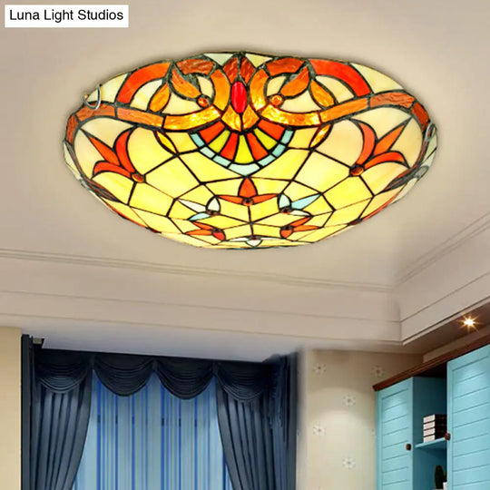 Handcrafted Beige Glass Ceiling Flush Light With Ribbon Pattern