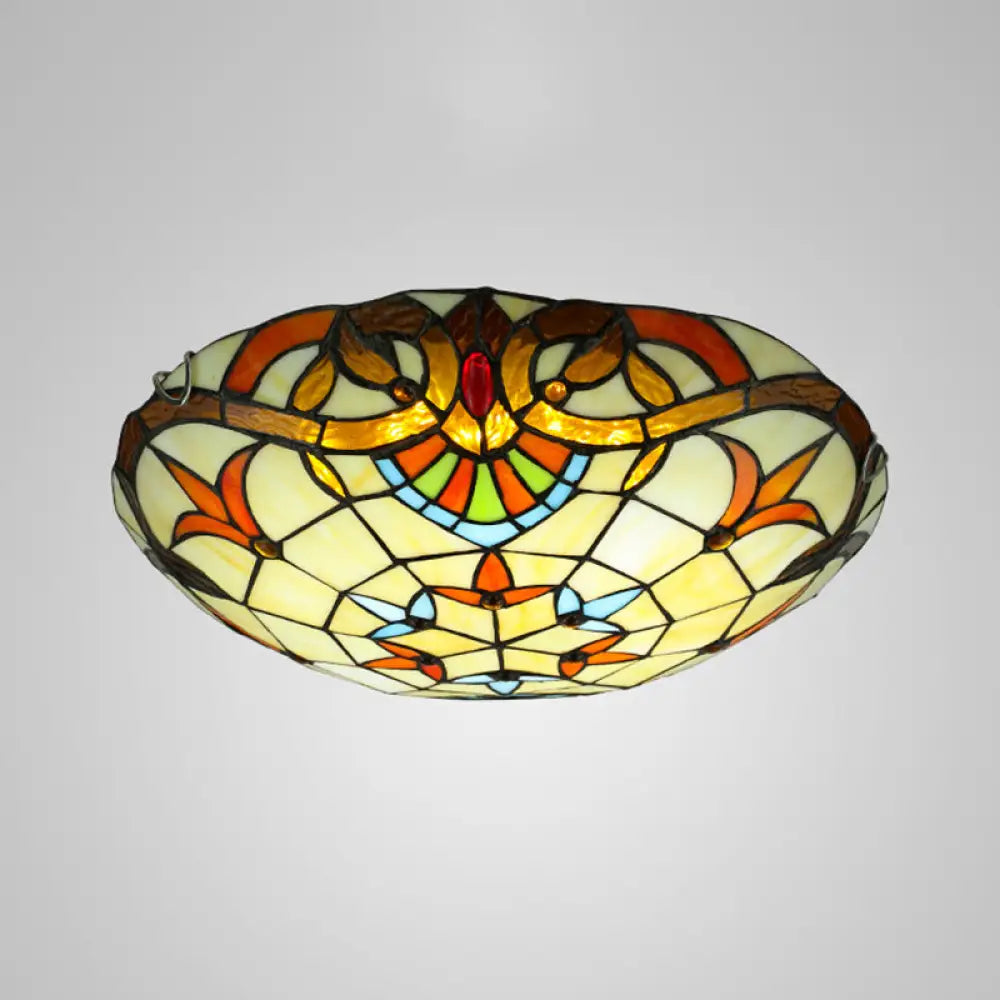 Handcrafted Beige Glass Ceiling Flush Light With Ribbon Pattern / 12’