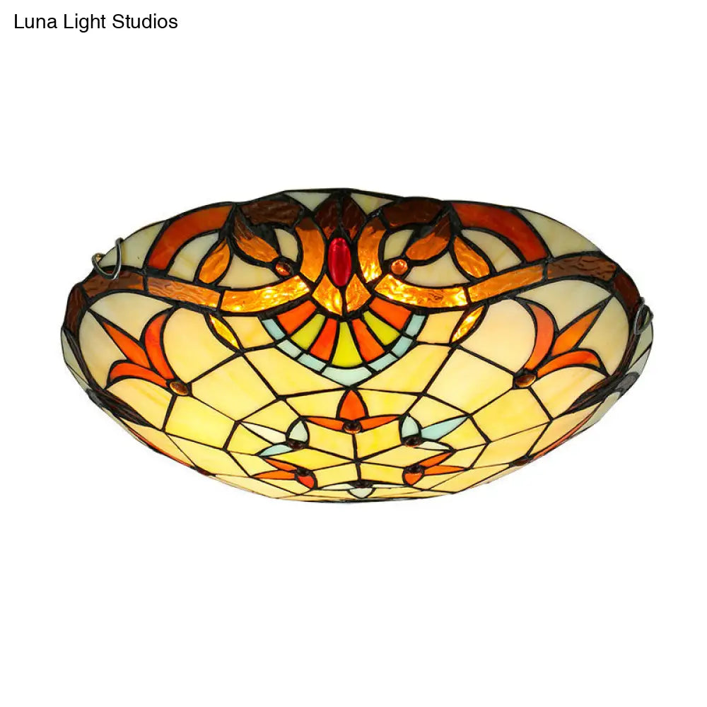 Handcrafted Beige Glass Ceiling Flush Light With Ribbon Pattern