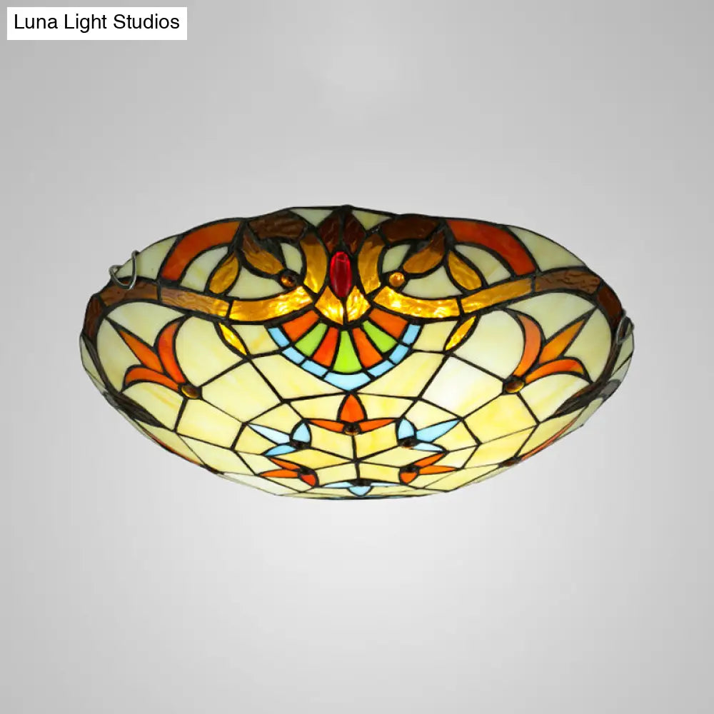 Handcrafted Beige Glass Ceiling Flush Light With Ribbon Pattern / 12